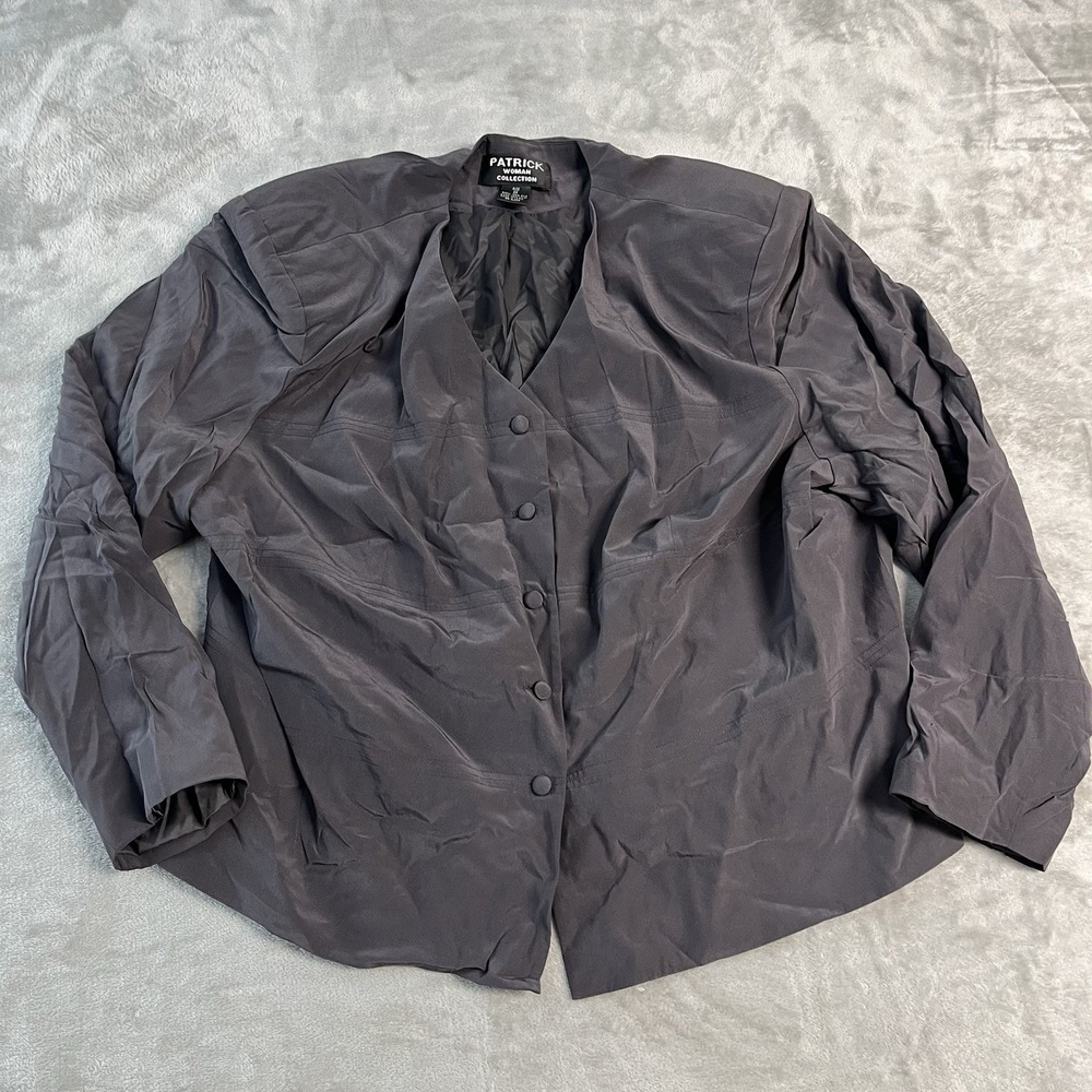 Patrick Woman Collection Silk Blazer Jacket Womens 22 Plus Gray Padded Cropped